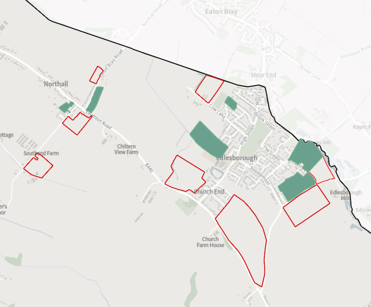 Map showing the proposed sites in Edlesborough and Northall
